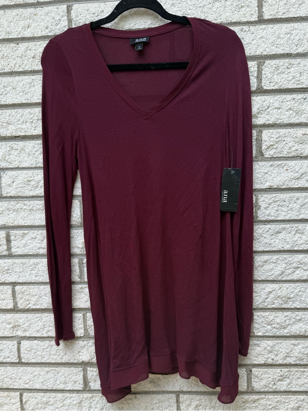 a.n.a Long-Sleeve V-Neck Top in Wine Burgundy